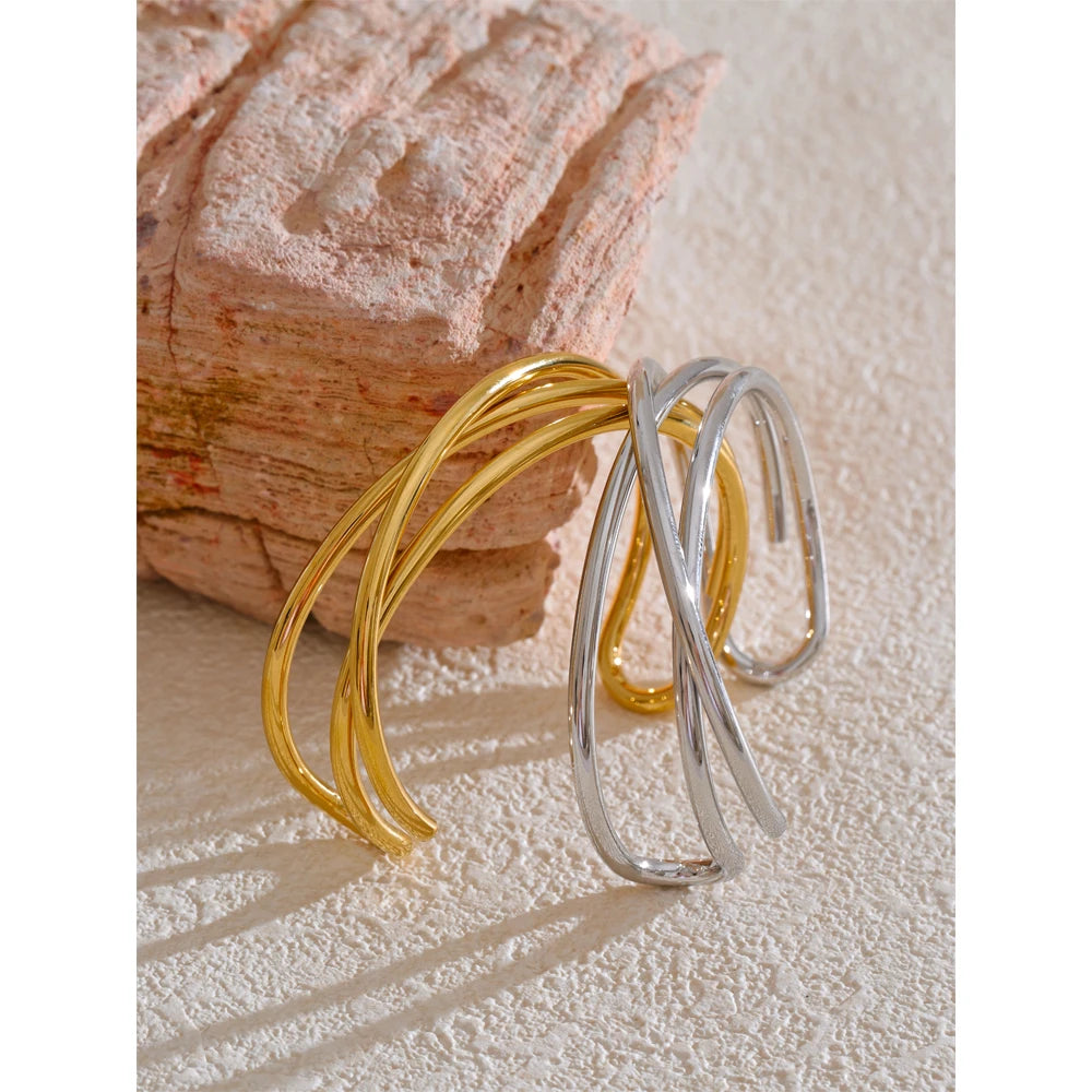 Malmo åben krydsarmring, armbånd, tåler vand, rustfrit stål 316L med guld- eller sølvfarvet PVD-belægning, Lark & Reed, billede 2