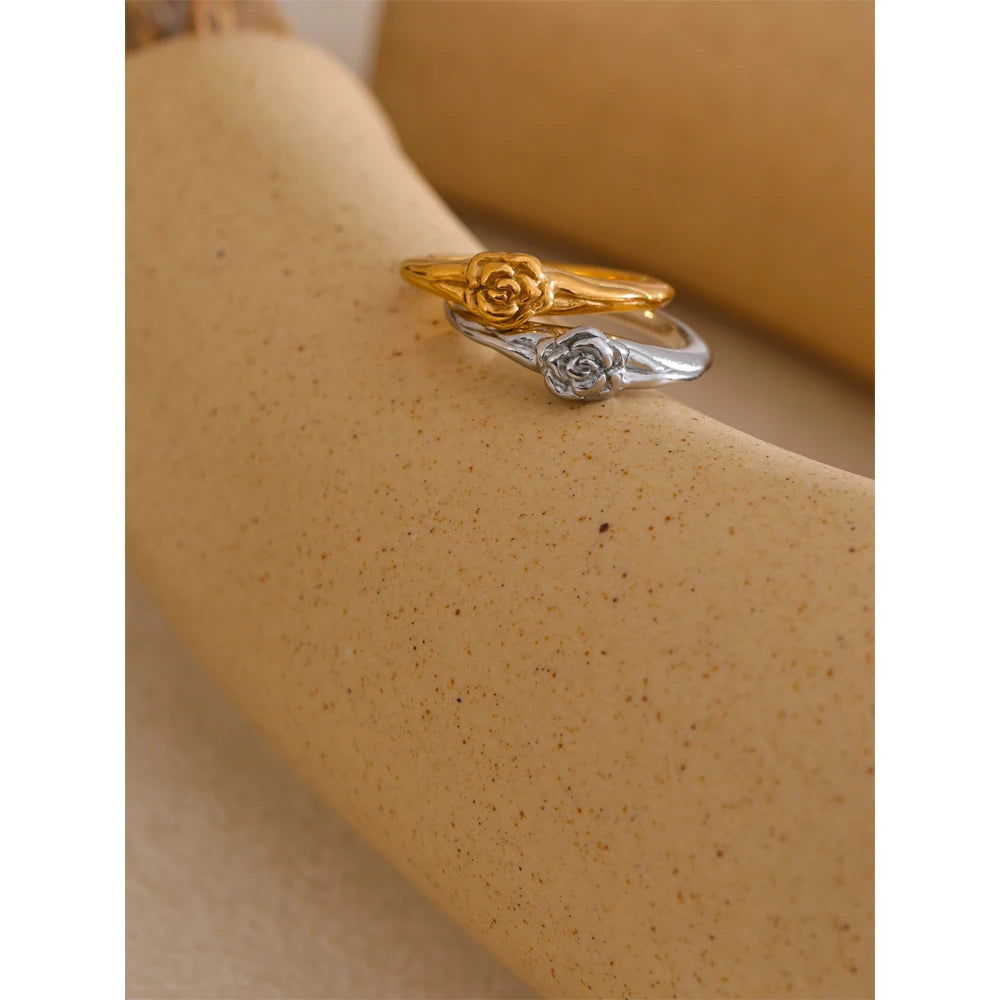 Cosette Rose Signet Ring, waterproof ring in 316L stainless steel with a gold or silver-tone PVD finish by Lark & Reed, view 6