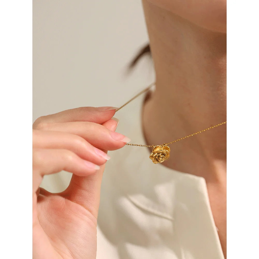 Rosalind Rose Pendant, waterproof necklace in 316L stainless steel with a gold or silver-tone PVD finish by Lark & Reed, view 6