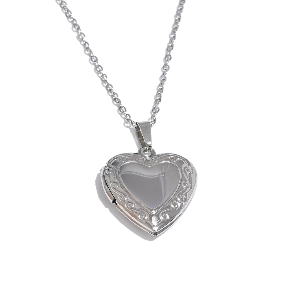 Isolde Heart Locket, waterproof necklace in 316L stainless steel with a gold or silver-tone PVD finish by Lark & Reed, view 7
