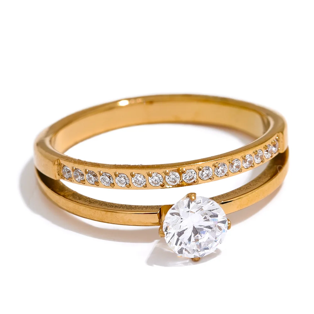 Elina ring med to rækker zirkonia, ring, tåler vand, rustfrit stål 316L med guld- eller sølvfarvet PVD-belægning, Lark & Reed, billede 8