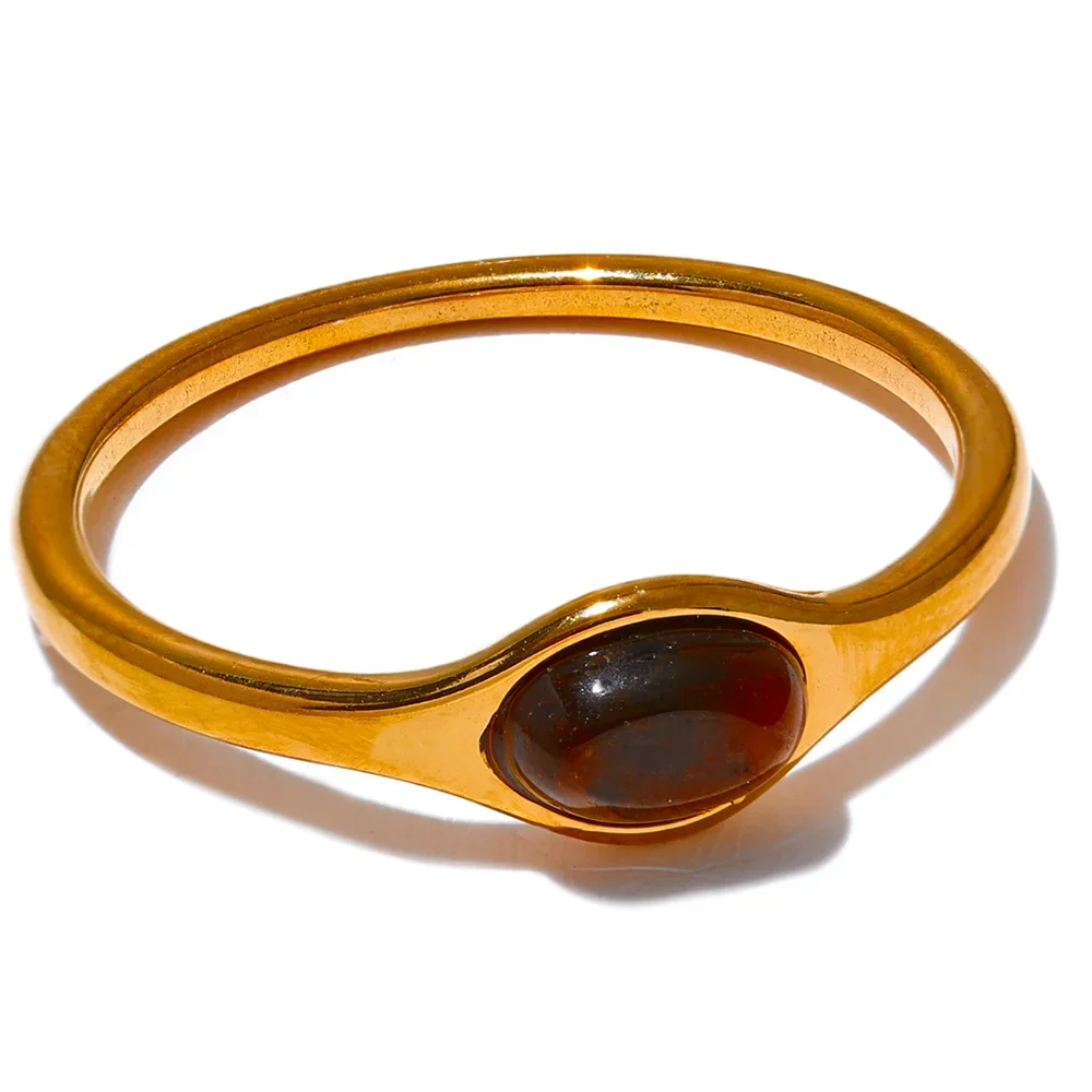 Tuva Tiger Eye Ring, waterproof ring in 316L stainless steel with a gold PVD finish by Lark & Reed, view 8
