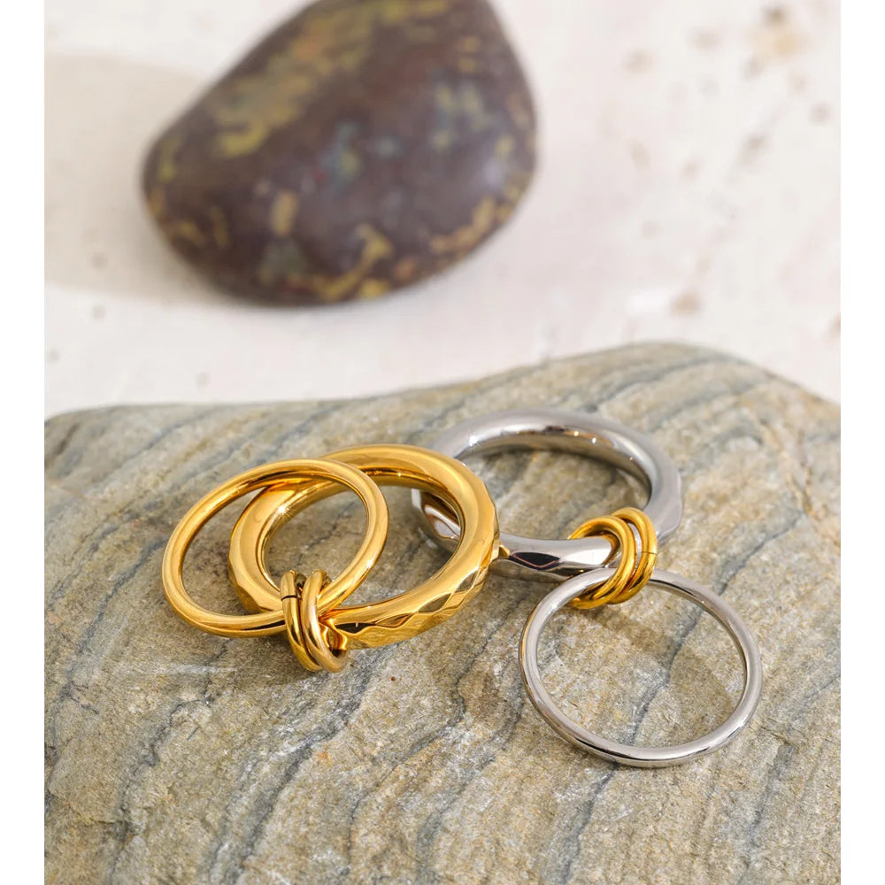 Kirsten Double Circle Ring, waterproof ring in 316L stainless steel with a gold or silver-tone PVD finish by Lark & Reed, view 2