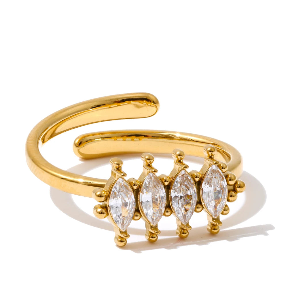 Inez Marquise Crystal Ring, waterproof ring in 316L stainless steel with a gold or silver-tone PVD finish by Lark & Reed, view 7