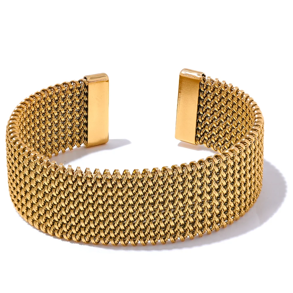 Brazalete abierto Haarlem malla, pulsera, resistente al agua, acero inoxidable 316L con acabado PVD dorado o plateado, Lark & Reed, vista 7