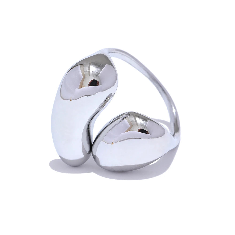 Anillo ajustable Oda dos hojas, anillo, resistente al agua, acero inoxidable 316L con acabado PVD dorado o plateado, Lark & Reed, vista 7
