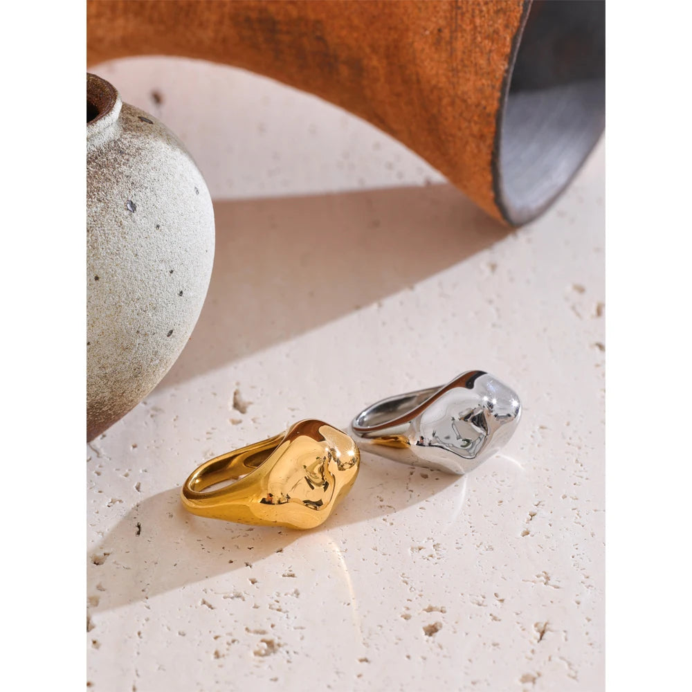 Paulina Sculpted Signet Ring, waterproof ring in 316L stainless steel with a gold or silver-tone PVD finish by Lark & Reed, view 3