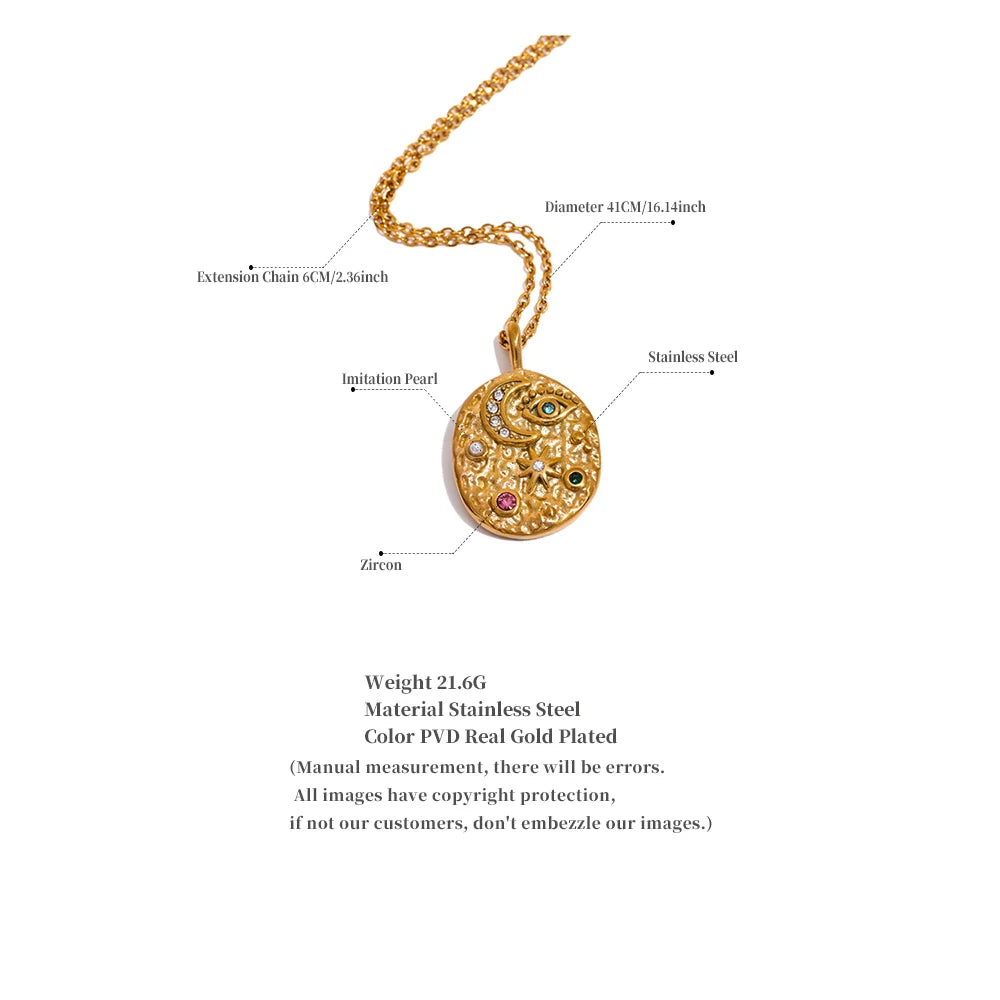 Urbino medaljonkiriipus, kaulakoru, vedenkestävä, 316L-ruostumaton teräs kullanvärisellä PVD-pinnoitteella, Lark & Reed, kuva 5