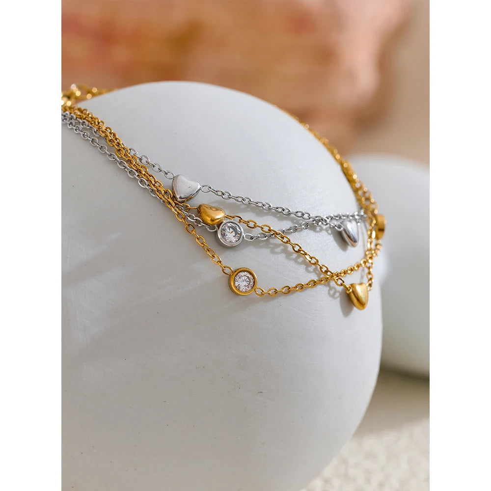 Bracciale Nelle doppio con cuori, bracciale, resistente all’acqua, acciaio inossidabile 316L con finitura PVD dorata o argentata, Lark & Reed, vista 3