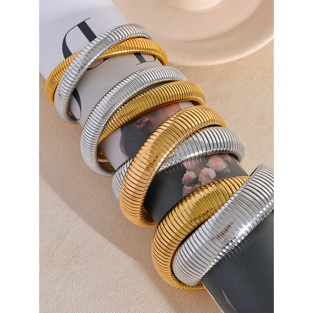 Uppsala Snake Bangle, waterproof bracelet in 316L stainless steel with a gold PVD finish by Lark & Reed, view 4