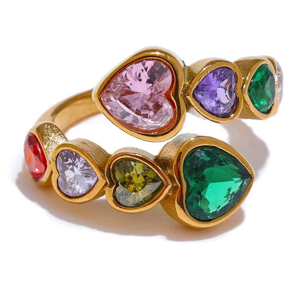 Vibeke Crystal Heart Ring, waterproof ring in 316L stainless steel with a gold PVD finish by Lark & Reed, view 7