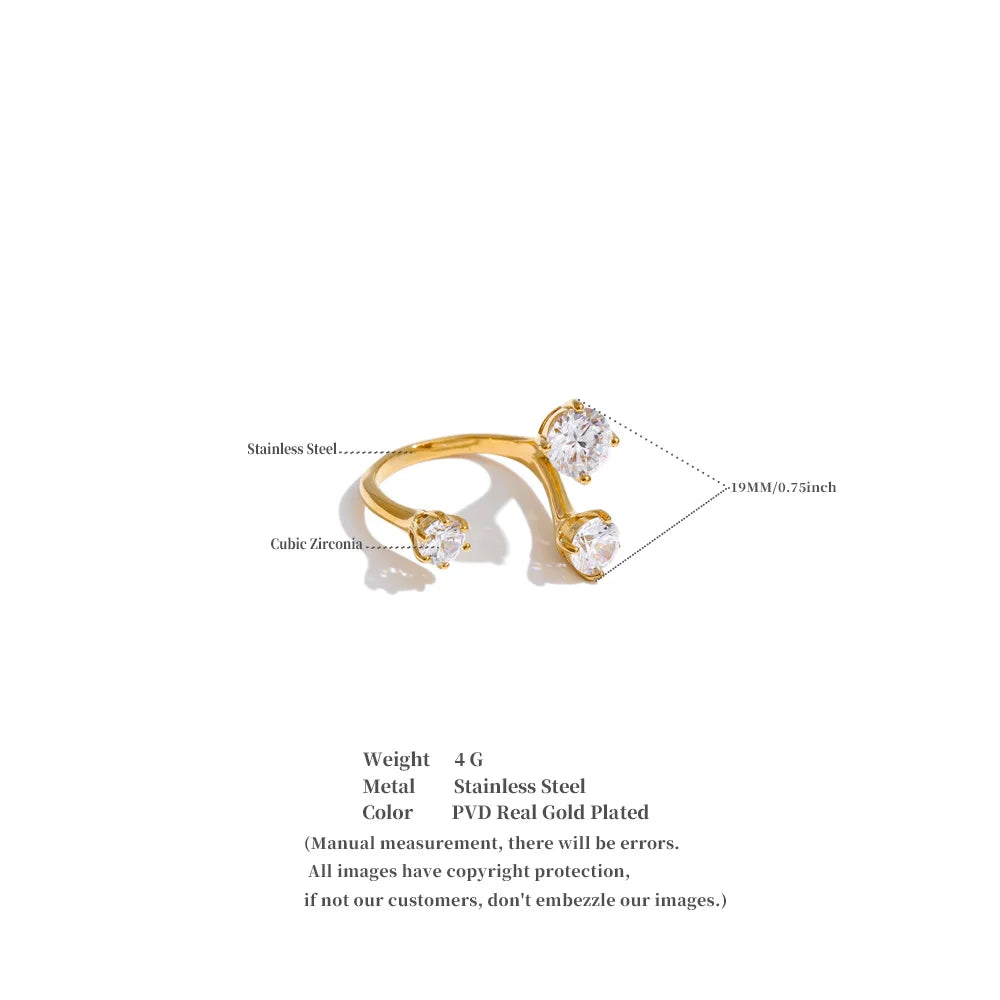 Anneli Crystal Open Ring, waterproof ring in 316L stainless steel with a gold or silver-tone PVD finish by Lark & Reed, view 6