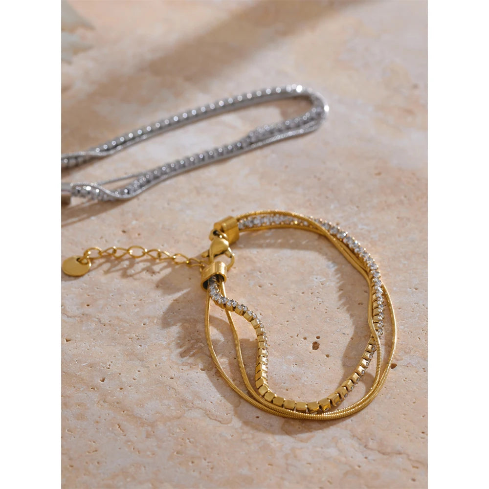 Esta dobbelt armbånd med zirkonia, armbånd, tåler vand, rustfrit stål 316L med guld- eller sølvfarvet PVD-belægning, Lark & Reed, billede 5