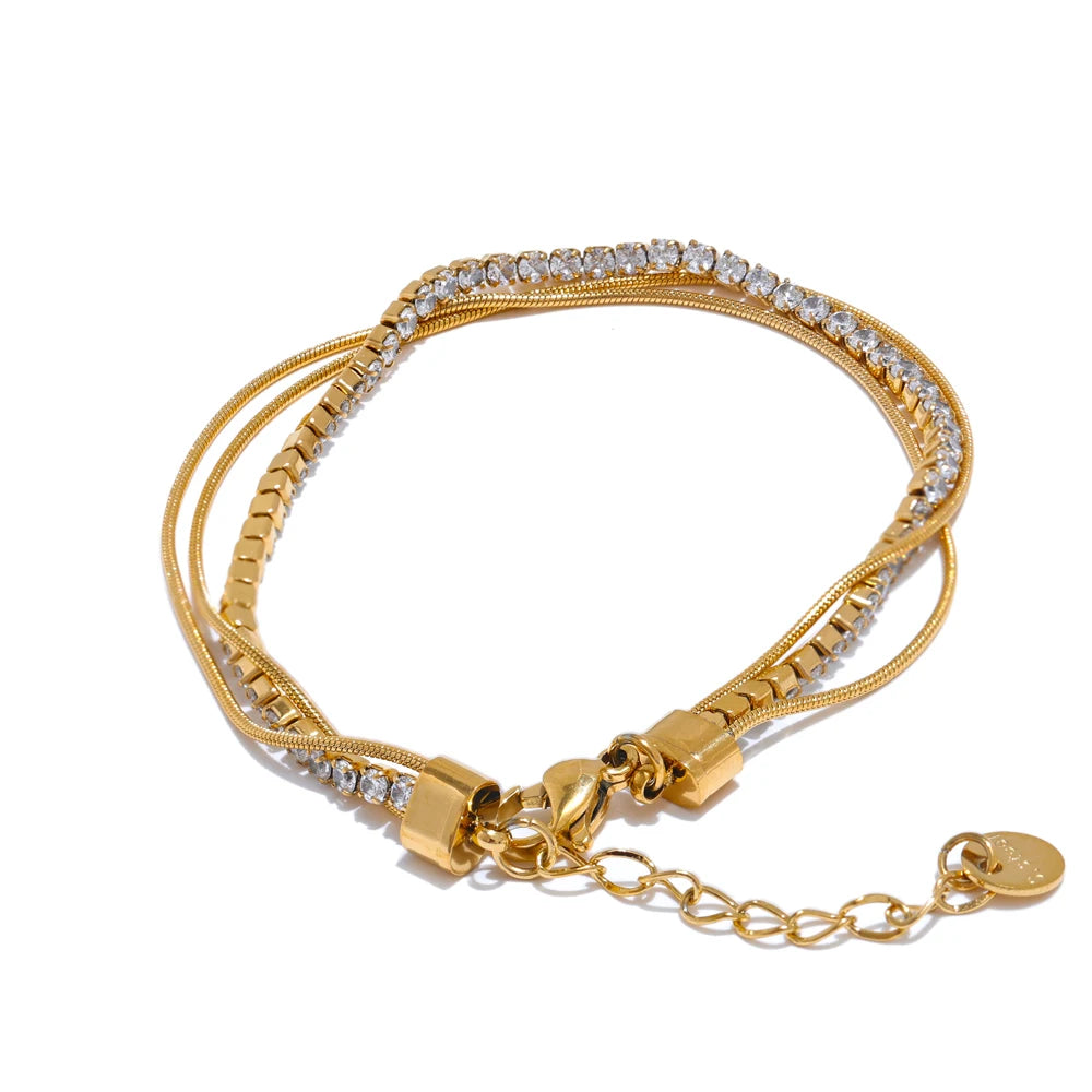 Esta dobbelt armbånd med zirkonia, armbånd, tåler vand, rustfrit stål 316L med guld- eller sølvfarvet PVD-belægning, Lark & Reed, billede 8