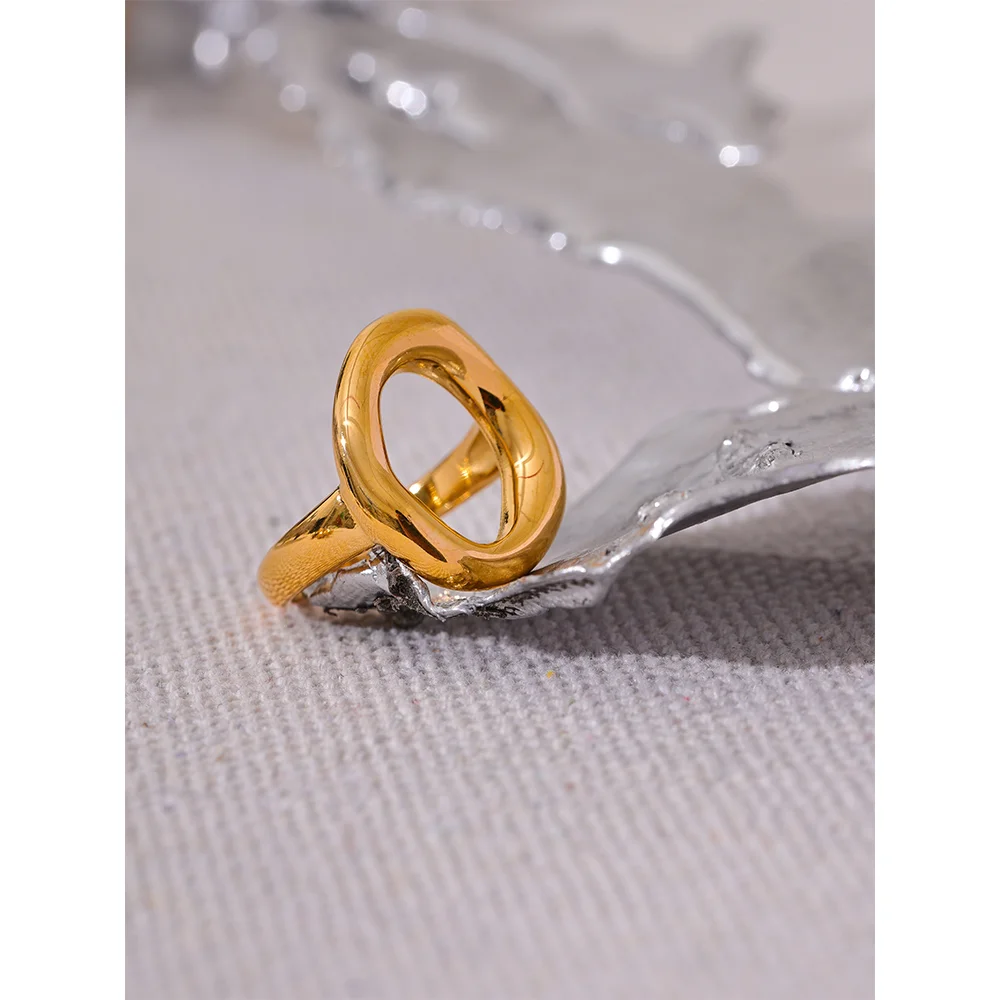 Ophelia Open Oval Ring, waterproof ring in 316L stainless steel with a gold PVD finish by Lark & Reed, view 4