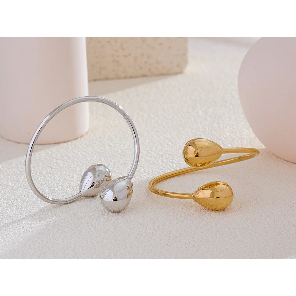 Ischia åben dråbearmring, armbånd, tåler vand, rustfrit stål 316L med guld- eller sølvfarvet PVD-belægning, Lark & Reed, billede 2