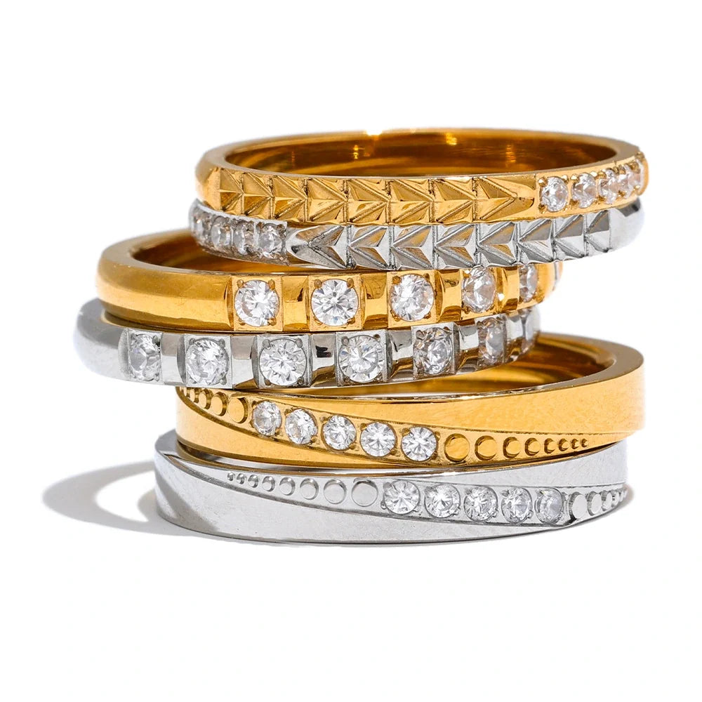 Alva Crystal Band, waterproof ring in 316L stainless steel with a gold or silver-tone PVD finish by Lark & Reed