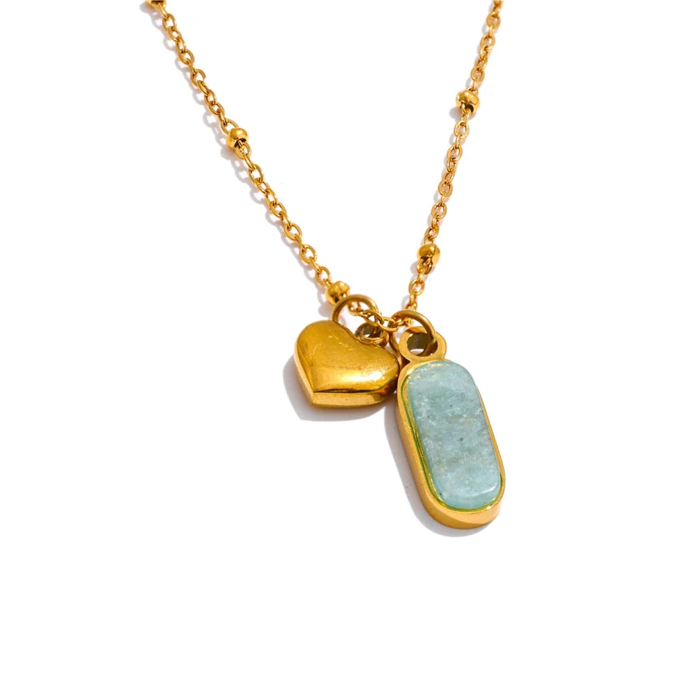Colgante Amalie corazón y amazonita, collar, resistente al agua, acero inoxidable 316L con acabado PVD dorado o plateado, Lark & Reed