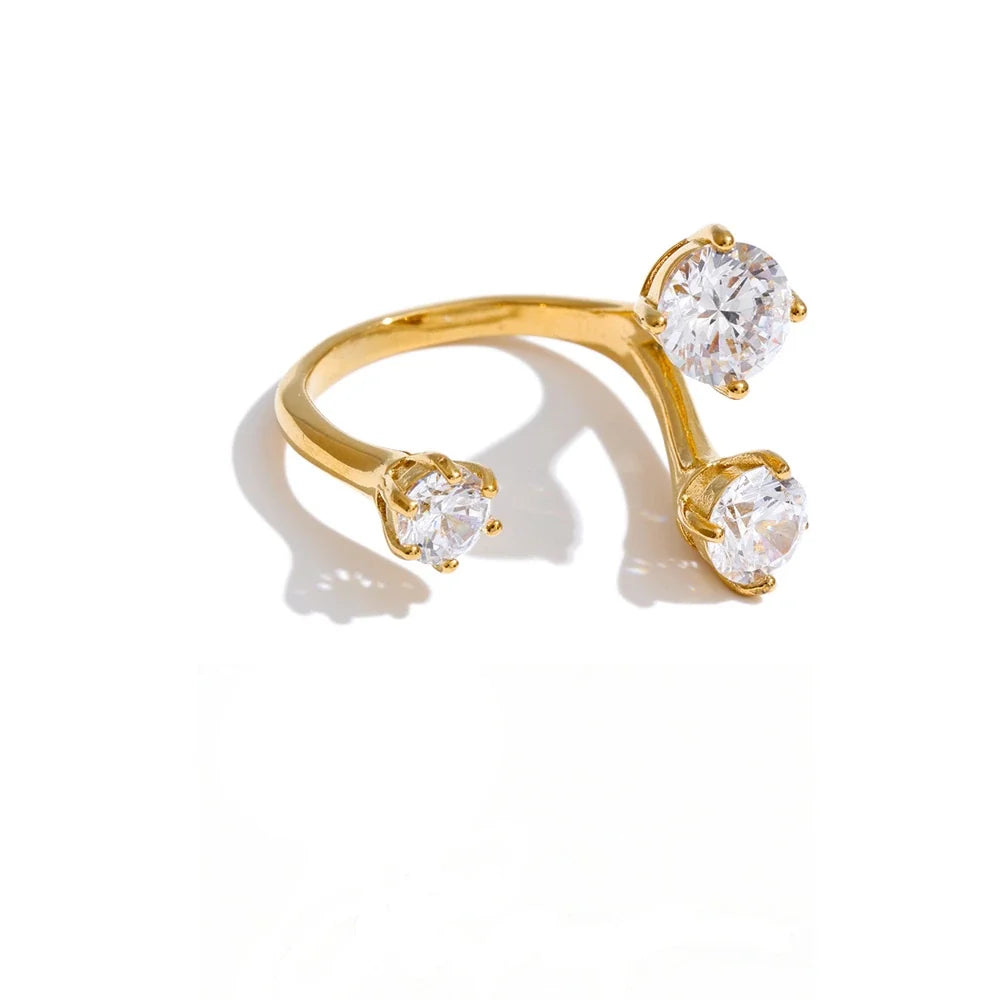Anneli Crystal Open Ring, waterproof ring in 316L stainless steel with a gold or silver-tone PVD finish by Lark & Reed