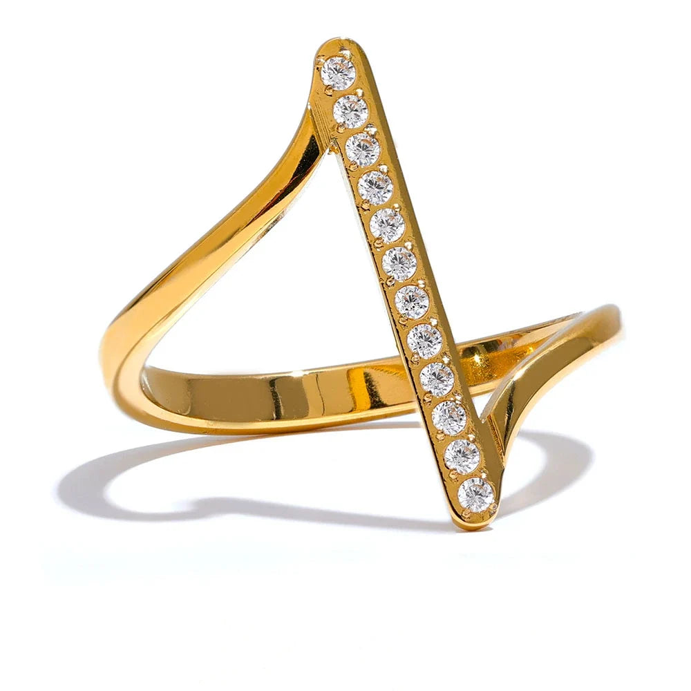 Beata Twisted Crystal Ring, waterproof ring in 316L stainless steel with a gold or silver-tone PVD finish by Lark & Reed