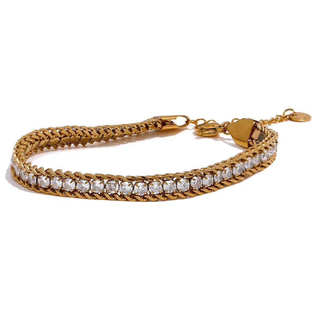 Bruges Feines Kristall-Panzerarmband, Armband, wasserfest, 316L-Edelstahl mit gold- oder silberfarbener PVD-Beschichtung, Lark & Reed
