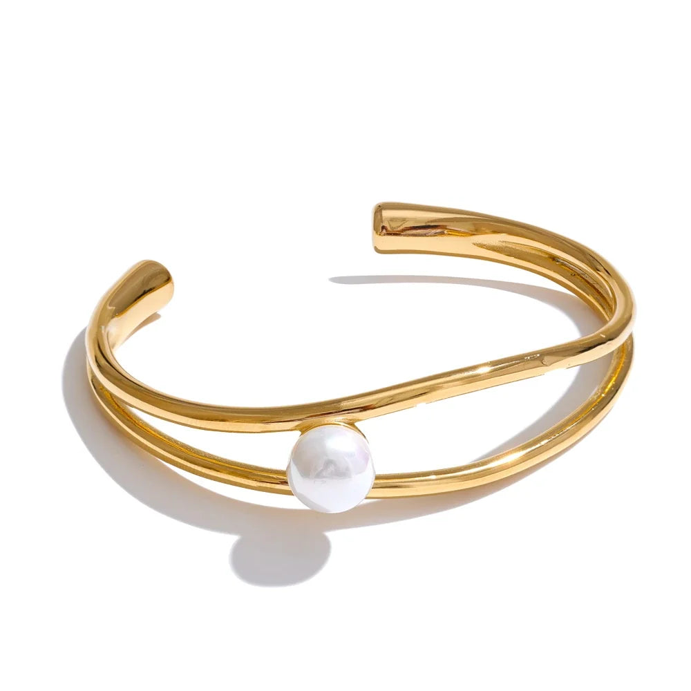 Coralie åben perlearmring, armbånd, tåler vand, rustfrit stål 316L med guld- eller sølvfarvet PVD-belægning, Lark & Reed