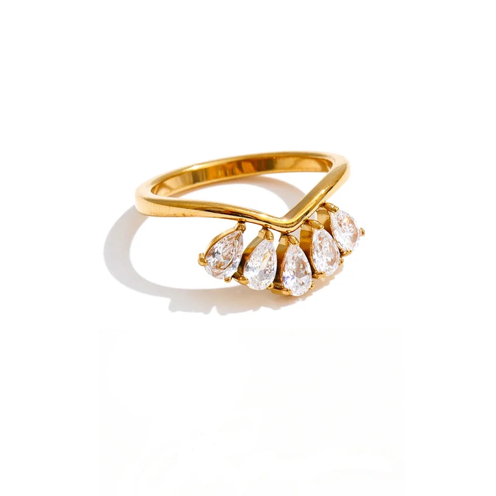 Ditte blomsterring med zirkonia, ring, tåler vand, rustfrit stål 316L med guldfarvet PVD-belægning, Lark & Reed