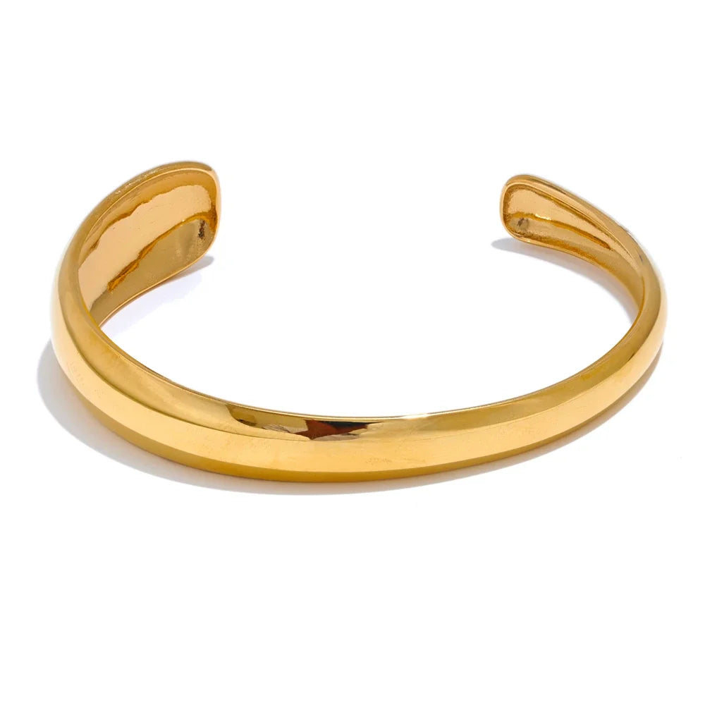 Elbe rund åben armring, armbånd, tåler vand, rustfrit stål 316L med guld- eller sølvfarvet PVD-belægning, Lark & Reed