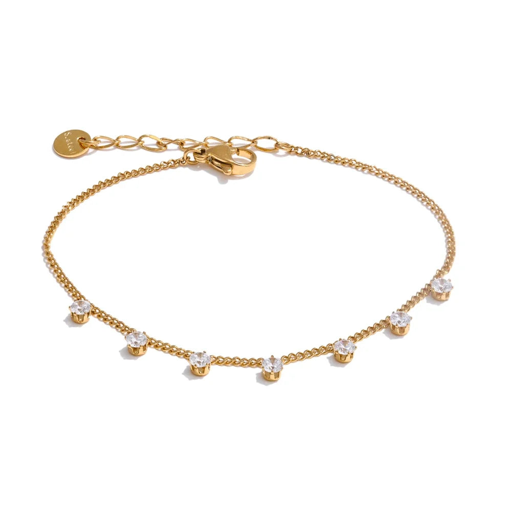 Ericeira armbånd med zirkoniadråber, armbånd, tåler vand, rustfrit stål 316L med guld- eller sølvfarvet PVD-belægning, Lark & Reed