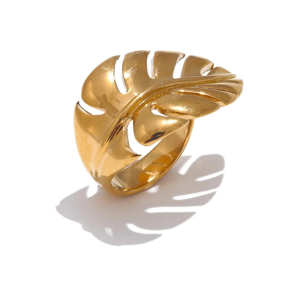 Fleurine bladring, ring, tåler vand, rustfrit stål 316L med guld- eller sølvfarvet PVD-belægning, Lark & Reed