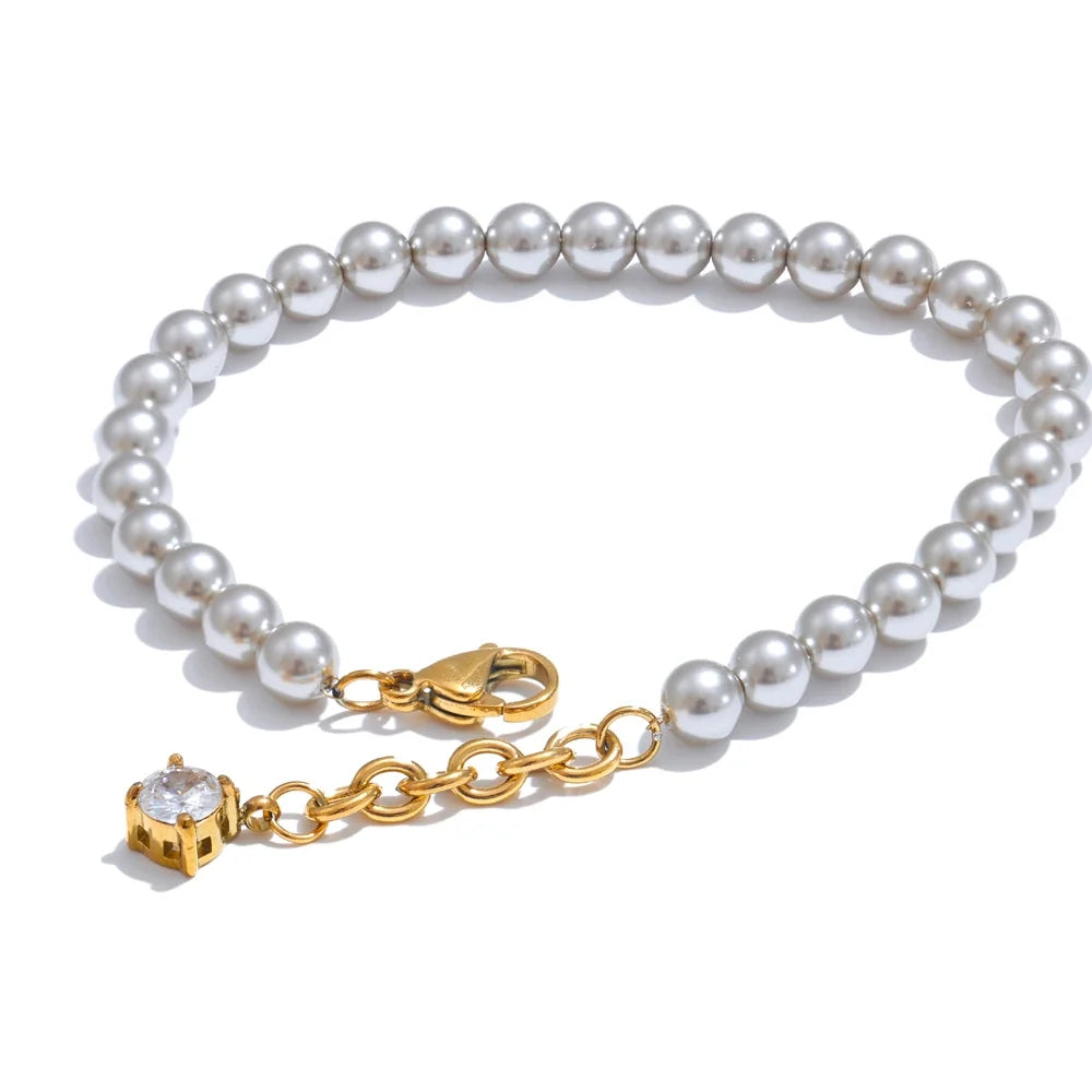 Gunilla klassisk perlearmbånd, armbånd, tåler vand, rustfrit stål 316L med guldfarvet PVD-belægning, Lark & Reed