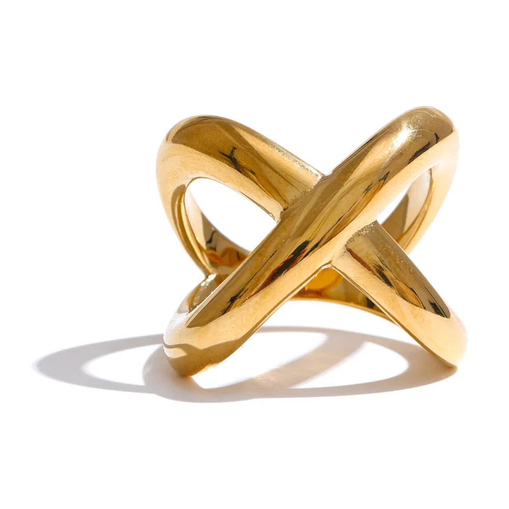 Helle krydsring, ring, tåler vand, rustfrit stål 316L med guld- eller sølvfarvet PVD-belægning, Lark & Reed