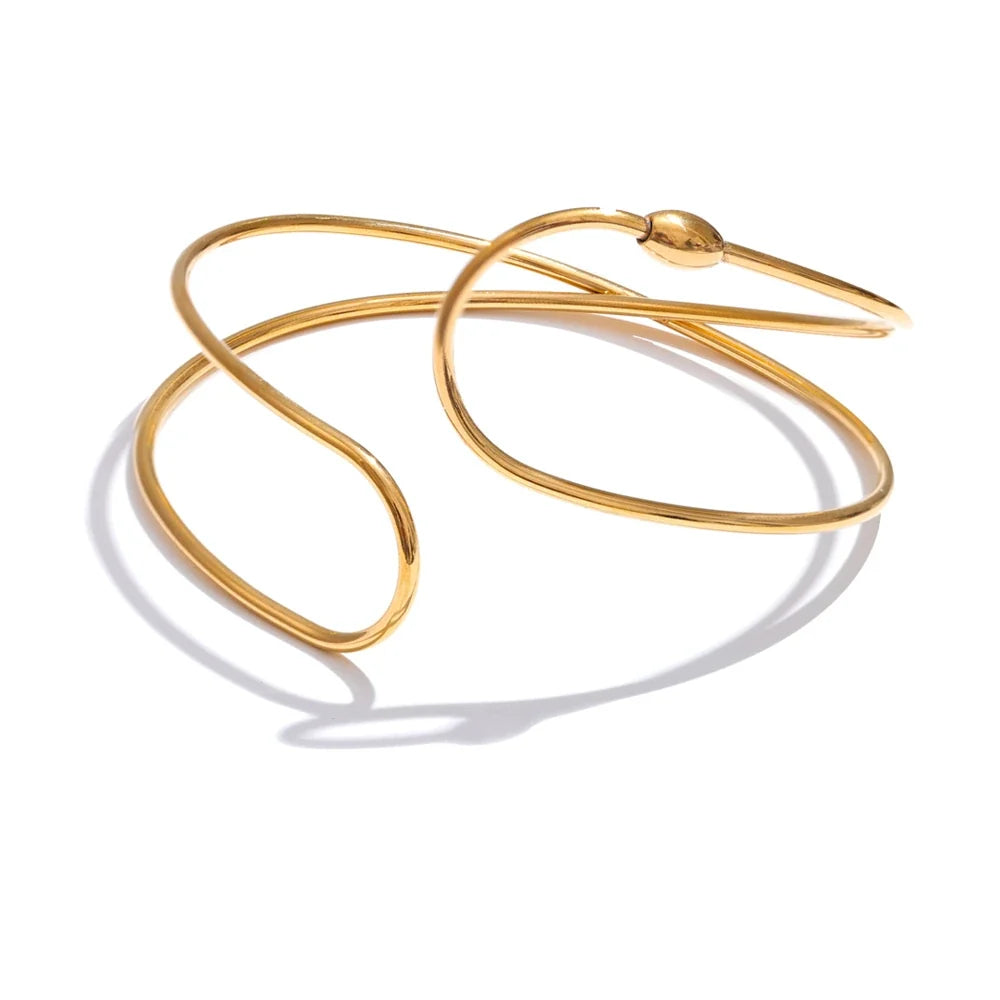 Helsinki åben armring med to tråde, armbånd, tåler vand, rustfrit stål 316L med guld- eller sølvfarvet PVD-belægning, Lark & Reed