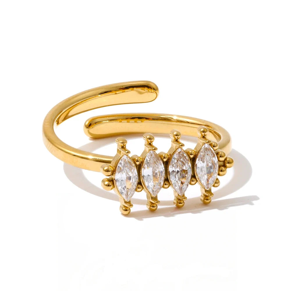Inez Marquise Crystal Ring, waterproof ring in 316L stainless steel with a gold or silver-tone PVD finish by Lark & Reed