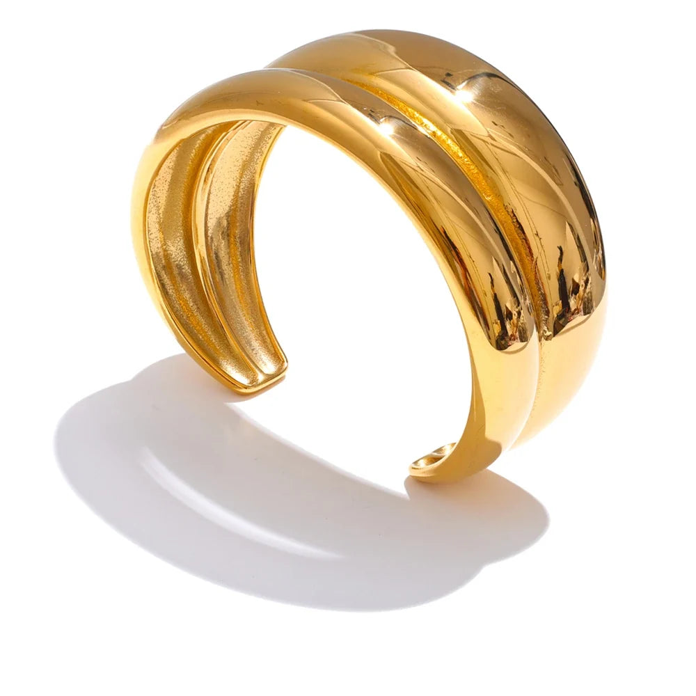 Innsbruck Double Cuff, waterproof bracelet in 316L stainless steel with a gold PVD finish by Lark & Reed