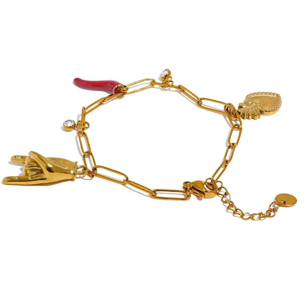 Collar Irma con charms, collar, resistente al agua, acero inoxidable 316L con acabado PVD dorado o plateado, Lark & Reed, vista 8