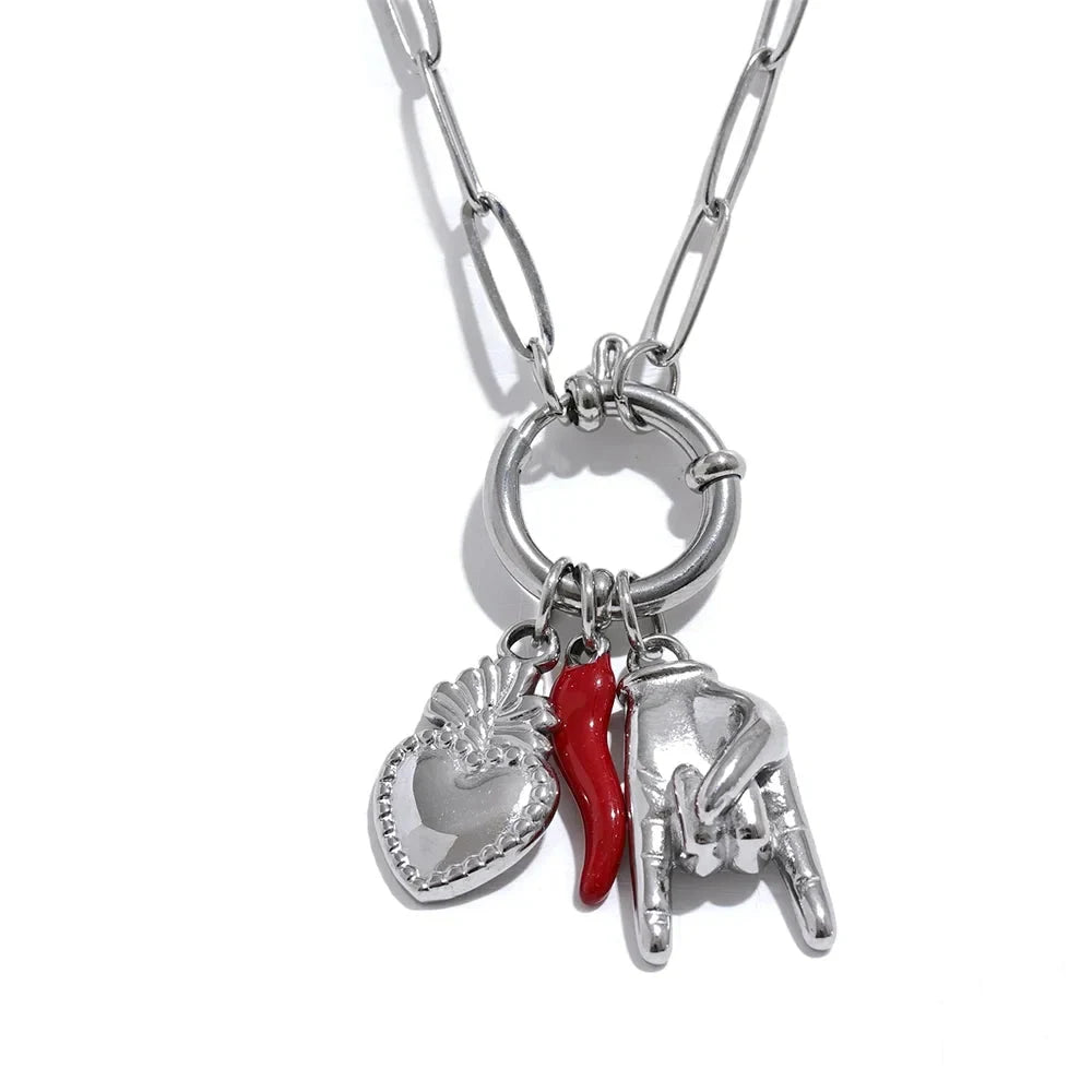 Collar Irma con charms, collar, resistente al agua, acero inoxidable 316L con acabado PVD dorado o plateado, Lark & Reed, vista 9