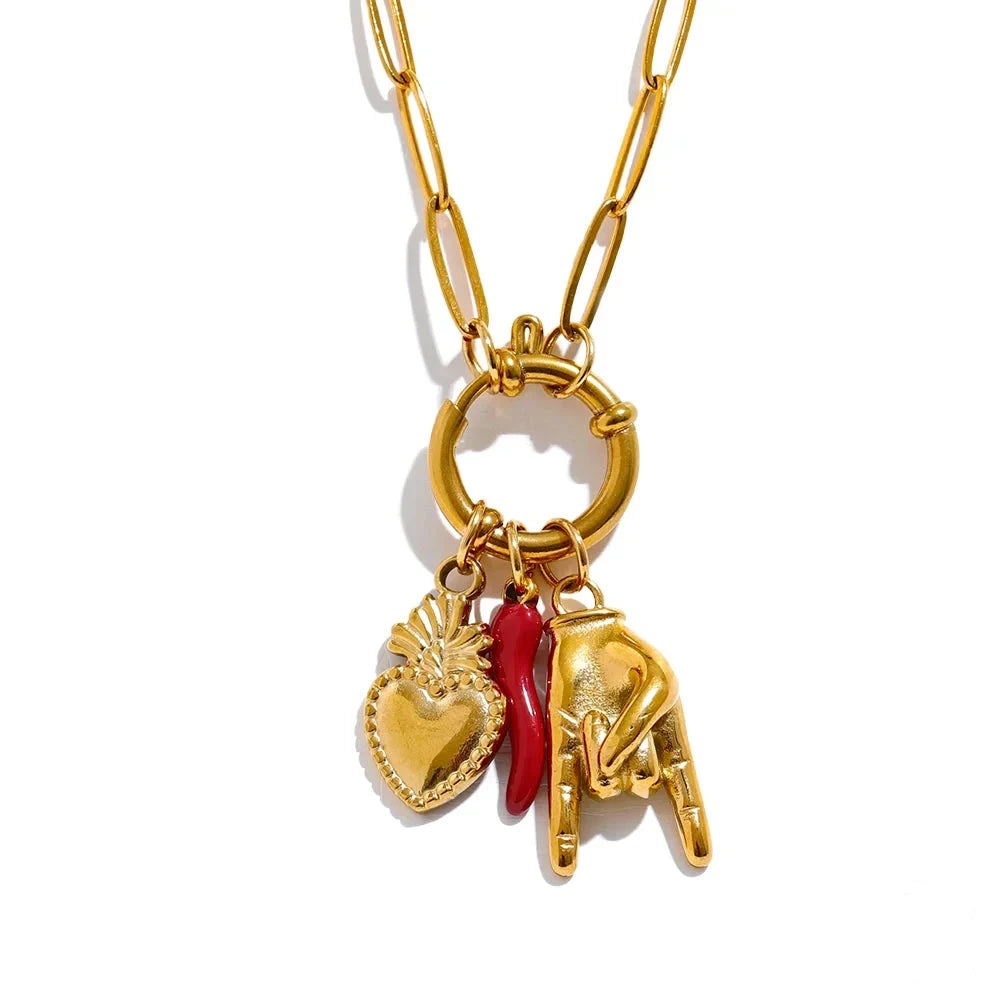 Collar Irma con charms, collar, resistente al agua, acero inoxidable 316L con acabado PVD dorado o plateado, Lark & Reed, vista 10