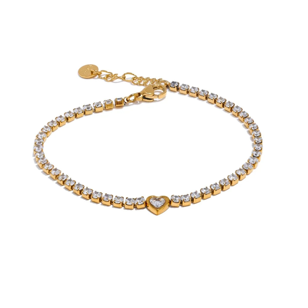 Juno Herz-Tennisarmband, Armband, wasserfest, 316L-Edelstahl mit gold- oder silberfarbener PVD-Beschichtung, Lark & Reed