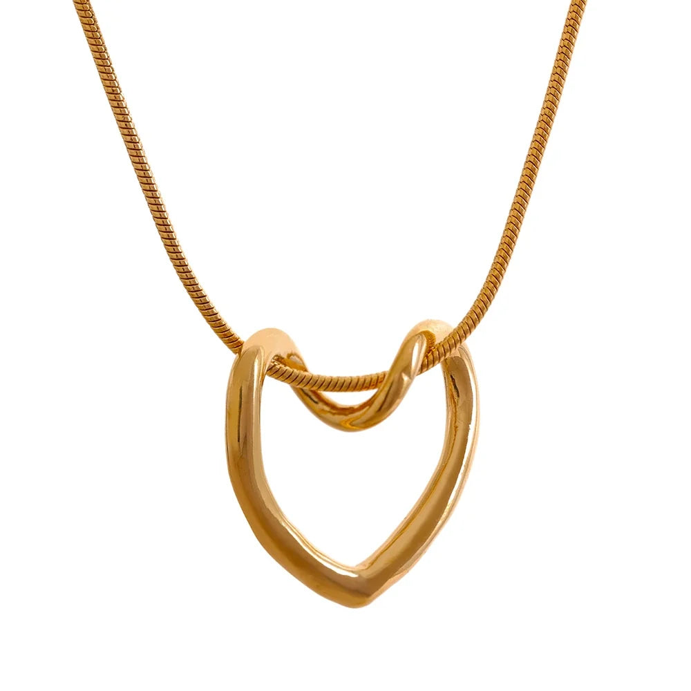 Kaja Open Heart Necklace, waterproof necklace in 316L stainless steel with a gold or silver-tone PVD finish by Lark & Reed