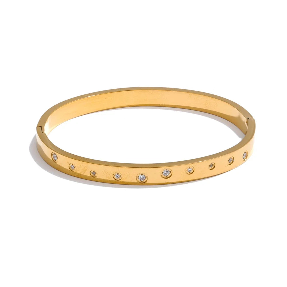 Kiel armring med zirkonialinje, armbånd, tåler vand, rustfrit stål 316L med guld- eller sølvfarvet PVD-belægning, Lark & Reed