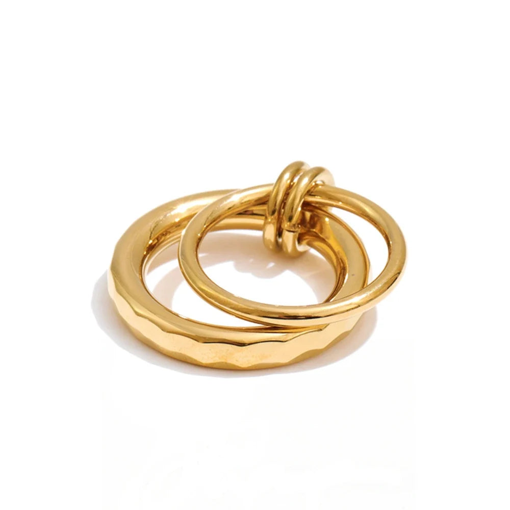 Kirsten Double Circle Ring, waterproof ring in 316L stainless steel with a gold or silver-tone PVD finish by Lark & Reed