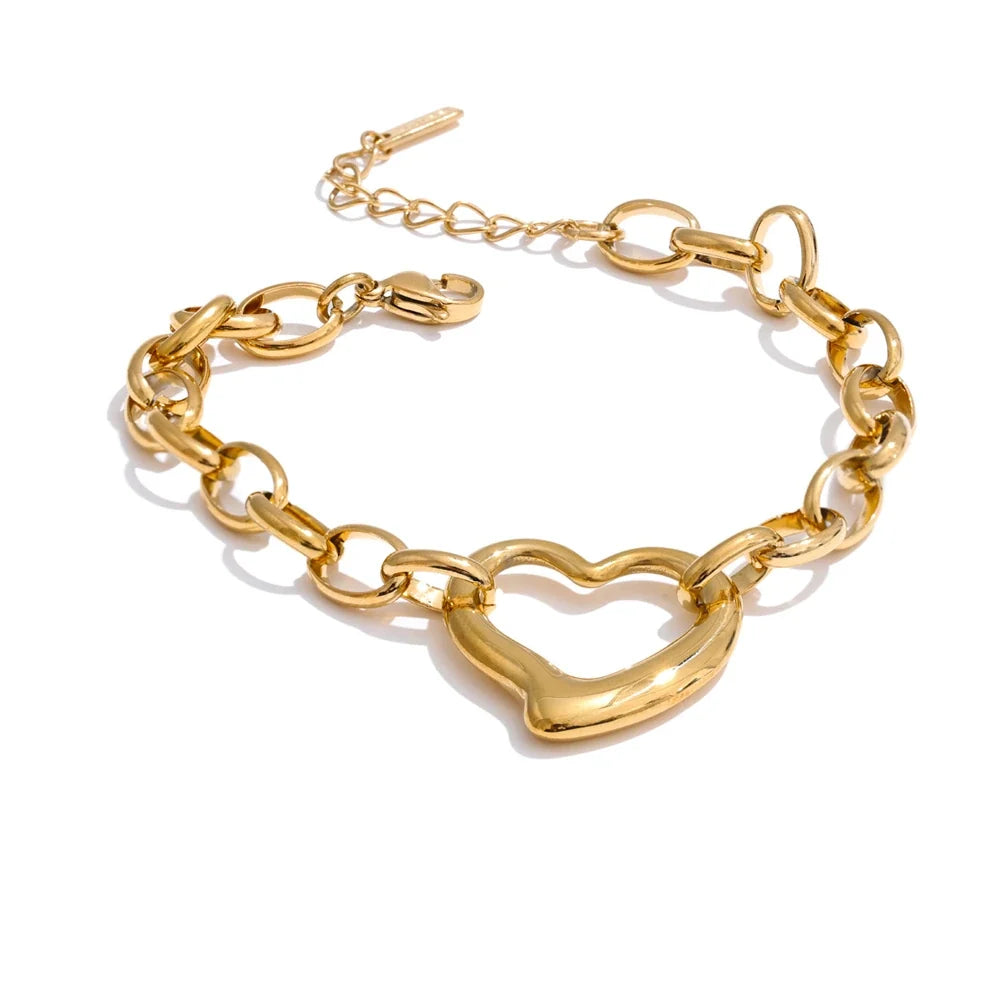 Leiden armbånd med åbent hjerte, armbånd, tåler vand, rustfrit stål 316L med guld- eller sølvfarvet PVD-belægning, Lark & Reed
