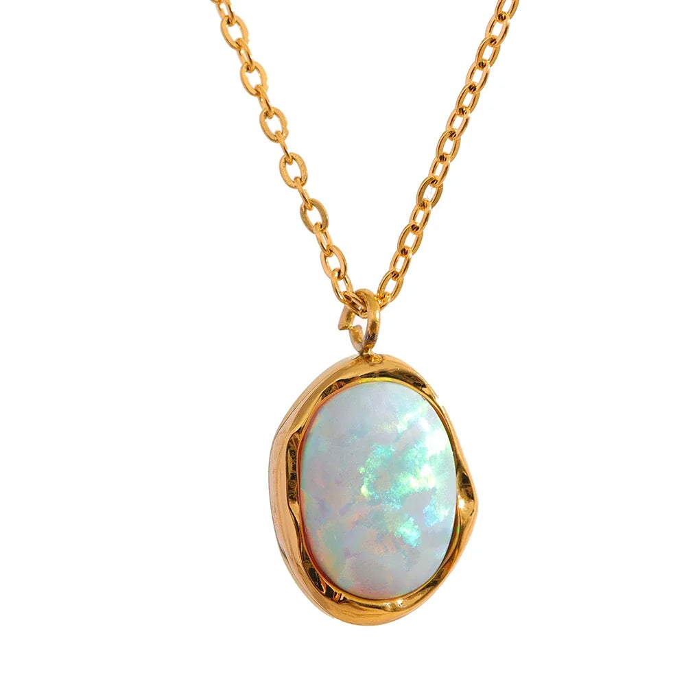 Lucca Opal Pendant, waterproof necklace in 316L stainless steel with a gold or silver-tone PVD finish by Lark & Reed