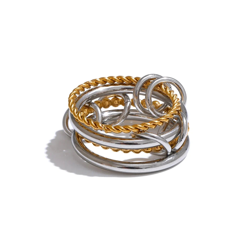Malin Stacked Band Ring, waterproof ring in 316L stainless steel with a gold PVD finish by Lark & Reed