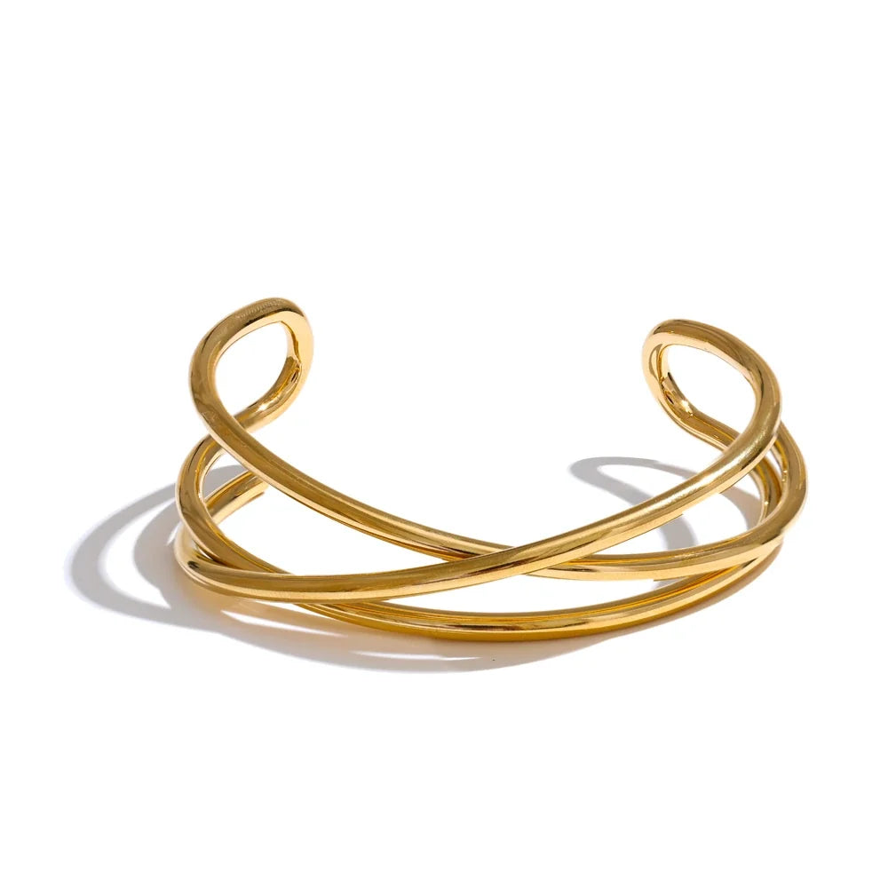 Malmo åben krydsarmring, armbånd, tåler vand, rustfrit stål 316L med guld- eller sølvfarvet PVD-belægning, Lark & Reed