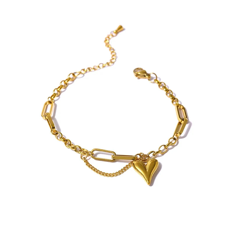 Marisol dobbelt armbånd med hjerte, armbånd, tåler vand, rustfrit stål 316L med guld- eller sølvfarvet PVD-belægning, Lark & Reed