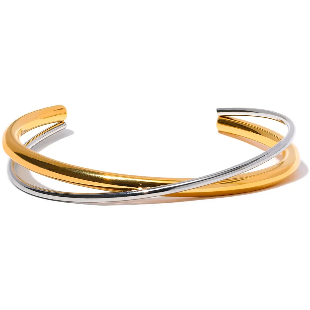 Milan Two-Tone Cuff, waterproof bracelet in 316L stainless steel with a gold PVD finish by Lark & Reed