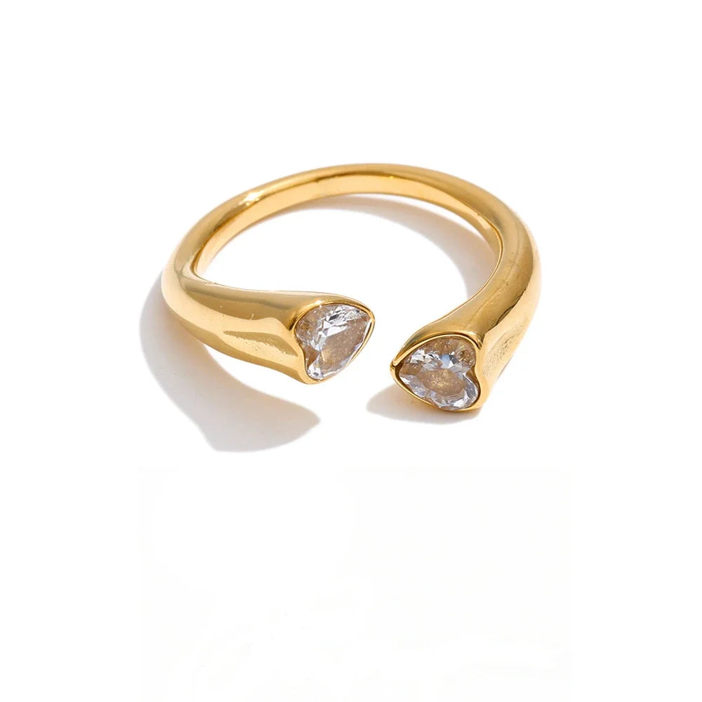 Nike åben hjertering med zirkonia, ring, tåler vand, rustfrit stål 316L med guld- eller sølvfarvet PVD-belægning, Lark & Reed