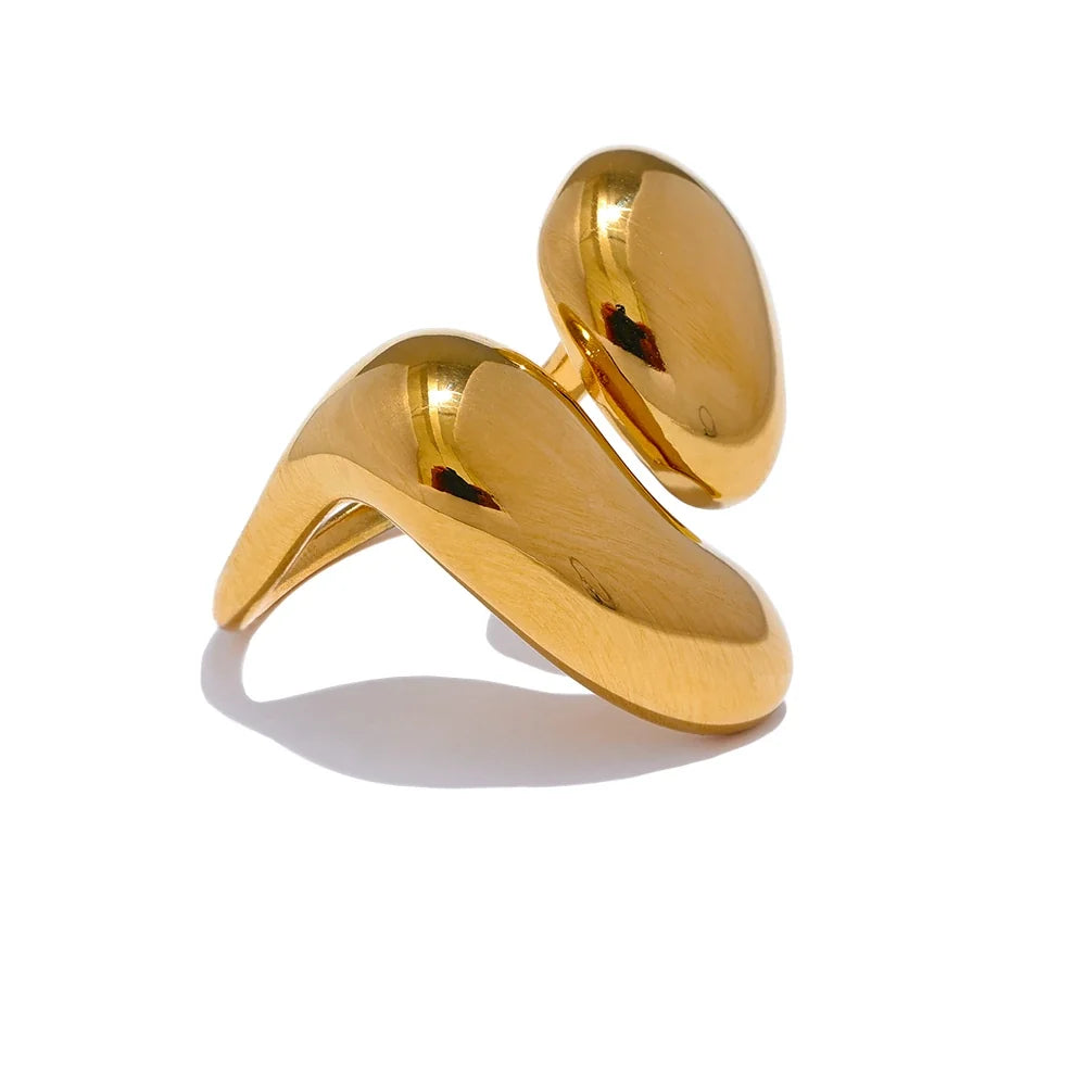Anillo ajustable Oda dos hojas, anillo, resistente al agua, acero inoxidable 316L con acabado PVD dorado o plateado, Lark & Reed